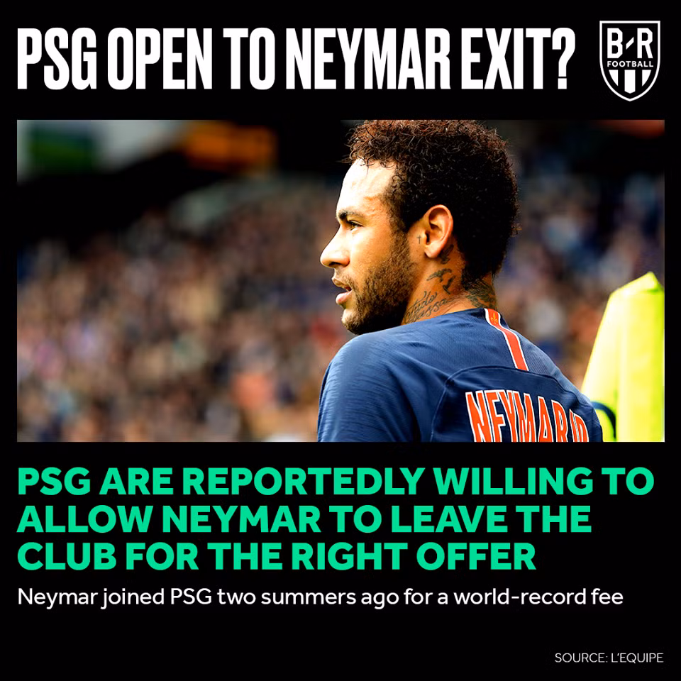 Theo tin tức từ L'Équipe, PSG cho phép Neymar rời đi và MU ngay lập tức nhảy vào cuộc để sở hữu cầu thủ này.