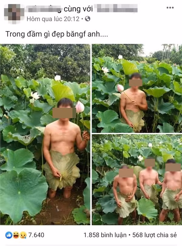 Những ngày qua, CĐM sôi sục với bộ ảnh cô gái nude ở hồ sen phản cảm. Nhưng lời khen về màn khoe dáng chưa thấy đâu nhưng cô bạn đã nhận vô vàn những chỉ trích từ dân mạng. Chẳng chịu thua kém, mới đây những bức ảnh 3 người đàn ông bán nude khi chụp ảnh cùng hoa sen lại lên sóng khiến nhiều người lại được dịp bàn tán "rôm rả".