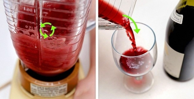 Phương pháp này sẽ cải thiện hương vị của bất kì loại rượu nào, đặc biệt là rượu vang. hãy đổ rượu vào máy xay, bật nó lên tối đa 15-30 giây và để cho bọt co lại. Cuối cùng là thưởng thức món đồ uống ngon tuyệt của bạn.