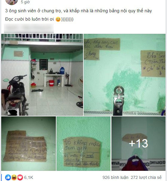 Mới đây, những bức ảnh chụp lại bảng nội quy phòng trọ của 3 chàng sinh viên sống cùng nhau được đăng tải trong một nhóm mạng đã nhanh chóng trở thành đề tài khiến dân mạng bàn luận sôi nổi.