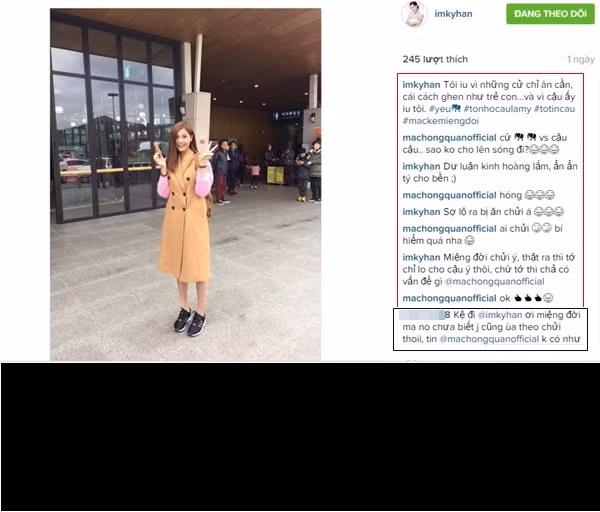 Mới đây Kỳ Hân còn lý giải lý do yêu là vì "người đó" biết quan tâm, ghen như trẻ con và vì "cậu ấy yêu tôi". Ngay lập tức Mạc Hồng Quân đã để lại biểu tượng hình con voi và nói: "sao không cho lên sóng đi". Hiện cả Kỳ Hân và Mạc Hồng Quân đều không có bình luận gì về những nghi vấn xung quanh mối quan hệ đặc biệt này.