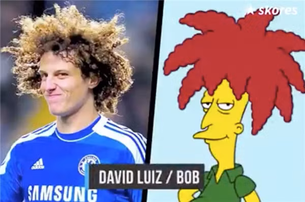 Mái đầu xù cùng biểu cảm gương mặt “chất lừ” của David Luiz khiến ai cũng liên tưởng đến Bob trong serie The Simpson.