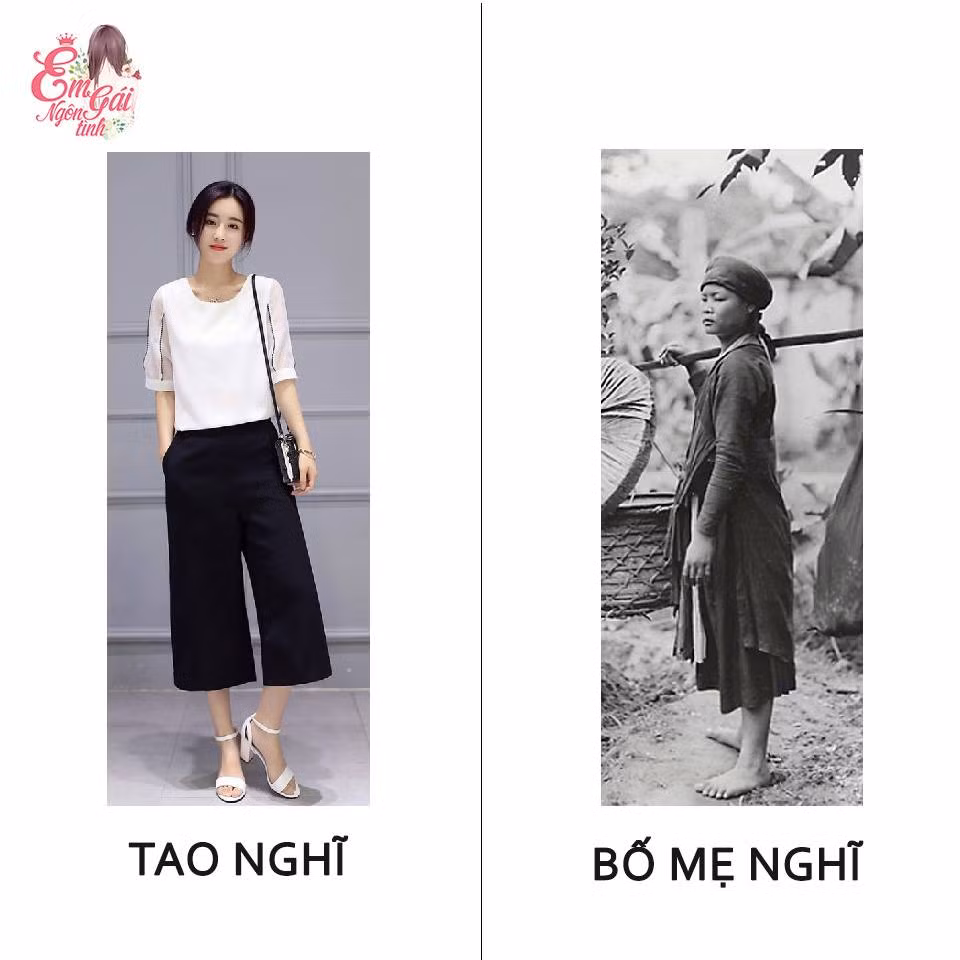 Chiếc quần ông loe sẽ bị biến tướng ngay trong suy nghĩ thành chiếc váy đụp.