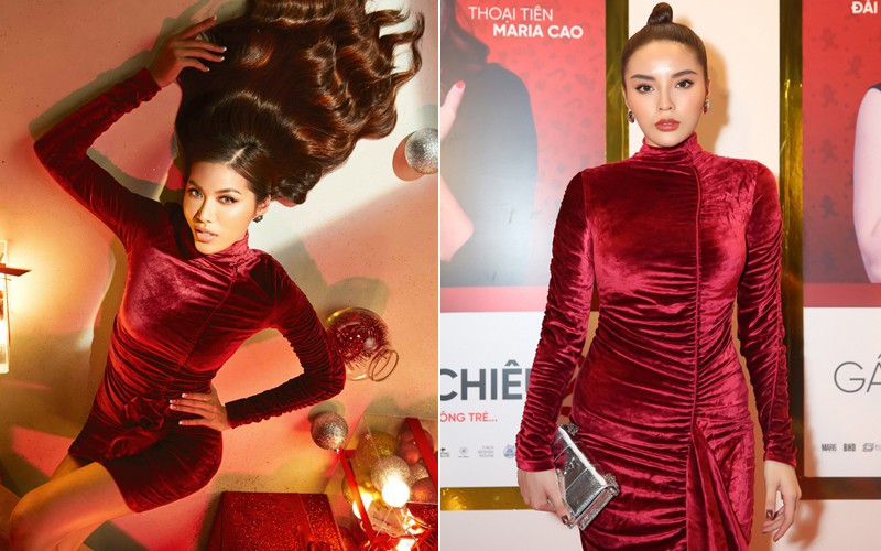 Diện chung chiếc đầm nhung bó sát, Minh Tú khoe được 3 vòng nóng bỏng còn Kỳ Duyên lại bị chê già chát lẫn thân hình lực lưỡng như đàn ông. Từ khi nâng cấp vòng một, phần thân trên của người đẹp 23 tuổi trông thiếu cân đối, khó lựa chọn trang phục để tạo cảm giác thon gọn.