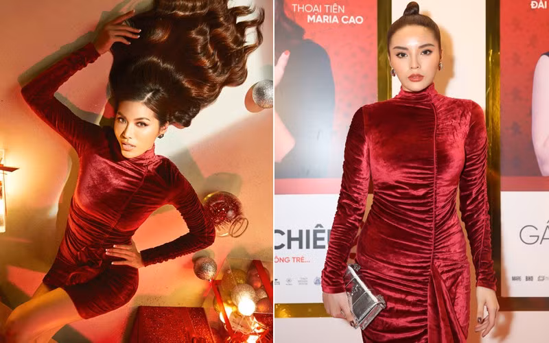 Diện chung chiếc đầm nhung bó sát, Minh Tú khoe được 3 vòng nóng bỏng còn Kỳ Duyên lại bị chê già chát lẫn thân hình lực lưỡng như đàn ông. Từ khi nâng cấp vòng một, phần thân trên của người đẹp 23 tuổi trông thiếu cân đối, khó lựa chọn trang phục để tạo cảm giác thon gọn.