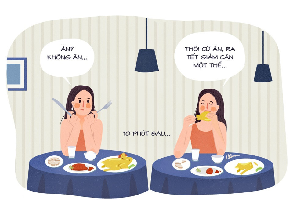 Chuyện ăn uống ngày Tết có thể nói là một trong những điều lo sợ nhất của con gái khi tăng cân luôn là nỗi ám ảnh.