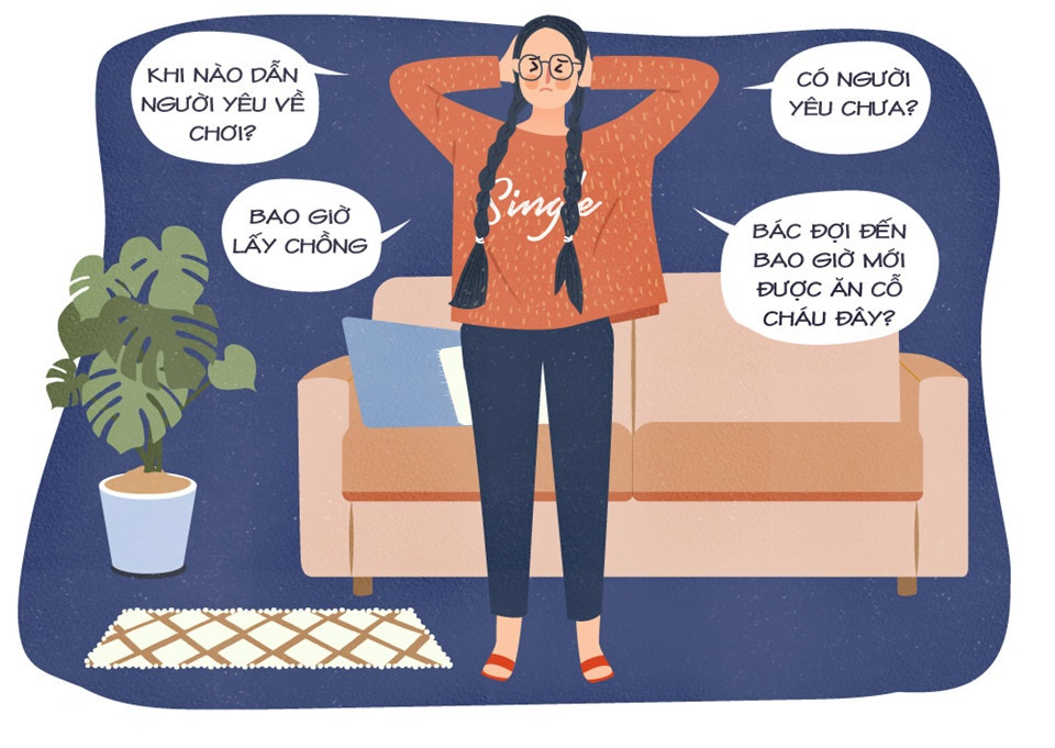 Nỗi sợ lớn nhất của những nàng F.A trong ngày Tết là hàng loạt câu hỏi về người yêu, lấy chồng của người thân, bạn bè. Dường như những người họ hàng đã đợi cả năm để cùng nhau tra tấn bạn.