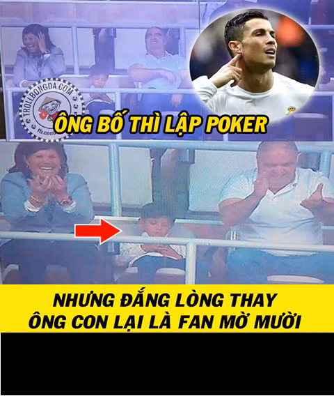 Mặc dù CR7 đang vui sướng với 4 bàn thắng có được thì cậu con trai tỏ ra buồn bã vì không được xem Messi thi đấu.