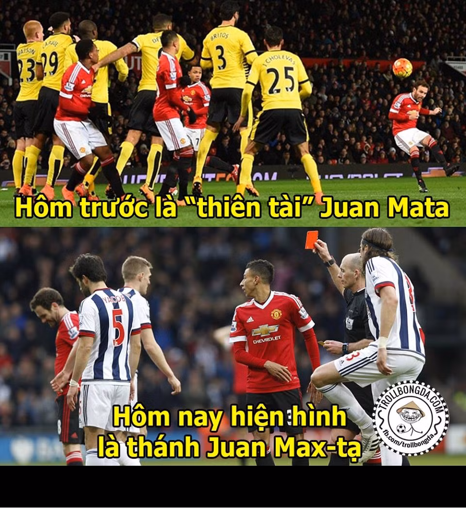 Trận trước, chính Mata là cầu thủ thắp lên hy vọng cho Quỷ đỏ thành Manchester bằng pha sút phạt đẳng cấp hạ gục Watford. Nhưng tuần này, chính anh lại là kẻ tội đồ. Cư dân mạng đã nhanh tay tung ra bức ảnh chế "Thánh Juan Max-tạ".