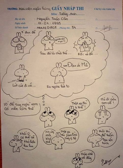 Kỳ thi THPT, các sĩ tử có dư giả thời gian nên tìm kiếm những niềm vui trên tờ nháp.