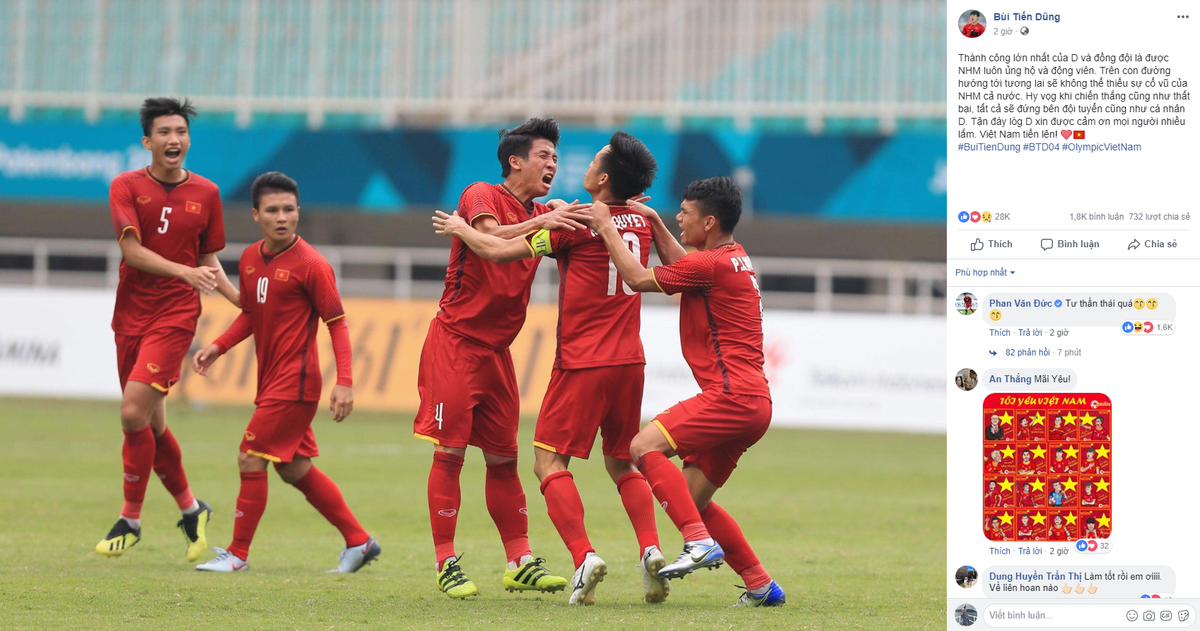 Tuyển thủ Bùi Tiến Dũng chia sẻ cảm xúc sau trận đấu tranh HCĐ Asiad với UAE vào chiều ngày 1/9.