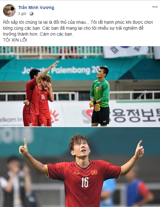Tiền vệ Minh Vương gửi lời xin lỗi tới NHM sau khi thực hiện không thành công pha 11m cuối cùng trong trận thua của U23 Việt Nam trước UAE.
