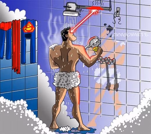 Superman chỉ cần nhìn về phía vòi nước là vừa có nước nóng tắm, vừa đỡ tốn điện.