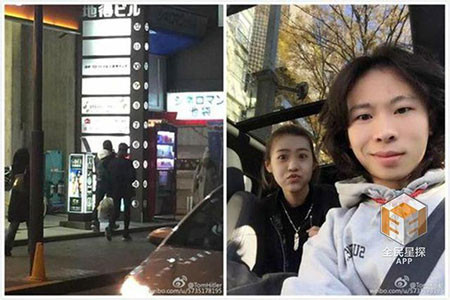 Hình ảnh được cho là Huỳnh Hiểu Minh và Cổ Lực Na Trát hẹn hò tại Nhật Bản. Bên phải là hình ảnh thật của cặp đôi.