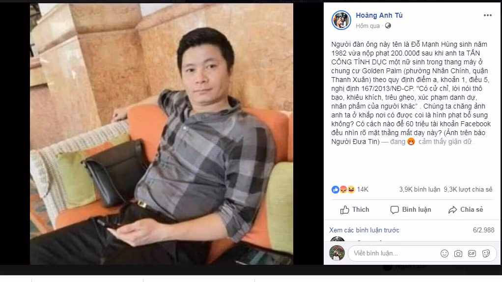 Thậm chí còn có các nickname kêu gọi đăng tải bức ảnh của Đỗ Mạnh Hùng để tẩy chay nhân vật này và tránh những trường hợp tấn công tình dục tiếp theo xảy ra.