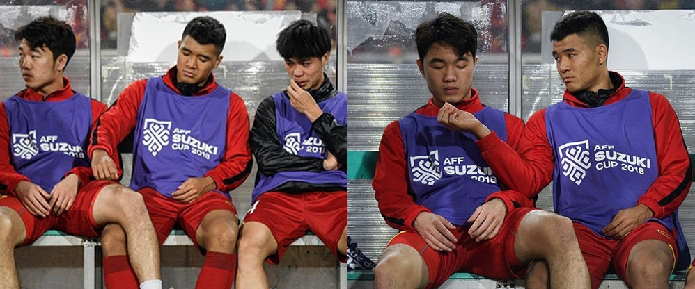 Ngồi ở hàng ghế dự bị, Đức Chinh có thú vui tiêu khiển là bứt lông Xuân Trường xong đưa lên cho "chính chủ" ngắm. Trong khi đó, Công Phượng thì đang bận ngoáy mũi ngắm trò vui của đồng đội