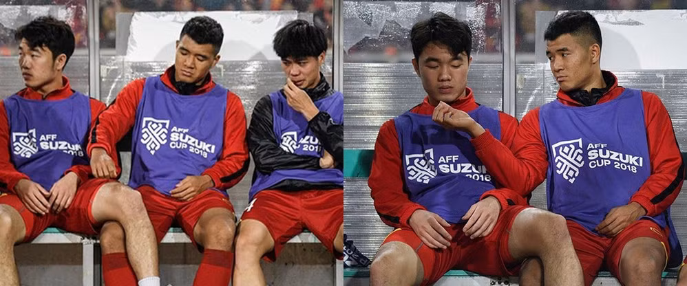 Ngồi ở hàng ghế dự bị, Đức Chinh có thú vui tiêu khiển là bứt lông Xuân Trường xong đưa lên cho "chính chủ" ngắm. Trong khi đó, Công Phượng thì đang bận ngoáy mũi ngắm trò vui của đồng đội