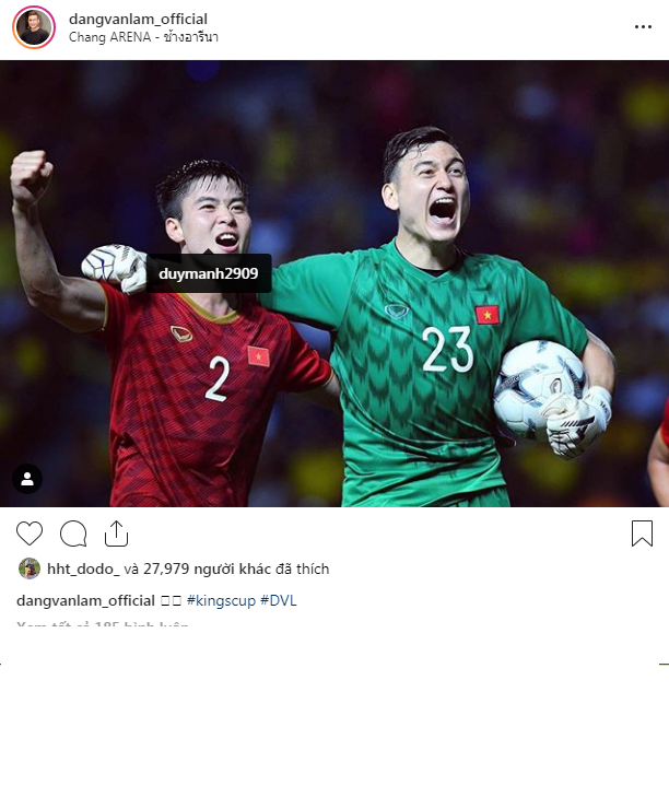 Đặng Văn Lâm chia sẻ trên Instagram cá nhân với bức ảnh chụp chung với Duy Mạnh.