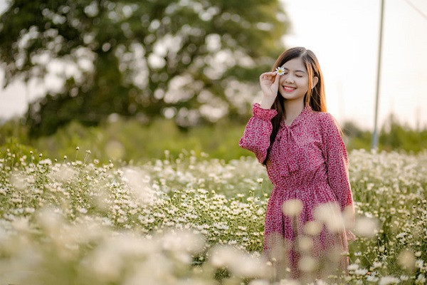 Chia sẻ với nhiều người, Thư Ngố cho biết cô nàng rất thích cúc họa mi. Chính vì thế hot girl mạng xã hội này đã nhanh chóng chụp cho mình một bộ ảnh bên loài hoa đang hot này.