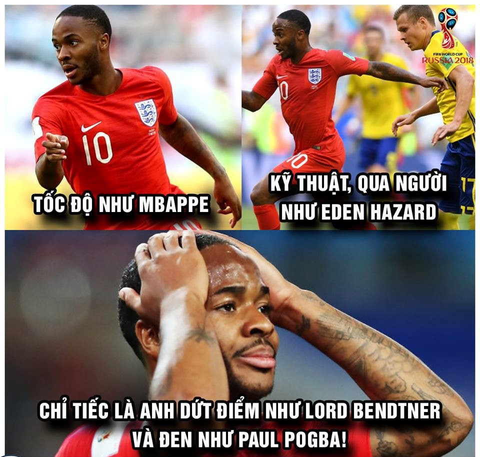 Nhìn vào cách mà Sterling thi đấu, nhiều người nhận xét rằng tuyển thủ ĐT Anh có tốc độ như Mbappe, kỹ thuật qua người người Hazard nhưng dứt điểm thì chẳng khác gì cầu thủ "chân gỗ" Bendtner.