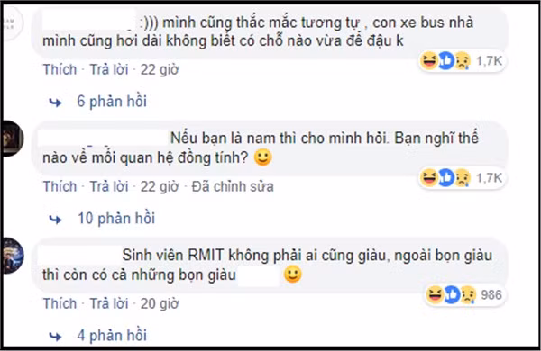 Theo chia sẻ của một sinh viên ĐH Quốc tế RMIT, những câu hỏi dạng trên là "thú tội ẩn danh" nên không thể xác định được những câu hỏi này có đúng là do sinh viên RMIT gửi thật không, hay chỉ là giả. Nhưng nó cũng đủ để khiến người ta phải dè chừng trước độ giàu có của sinh viên RMIT.