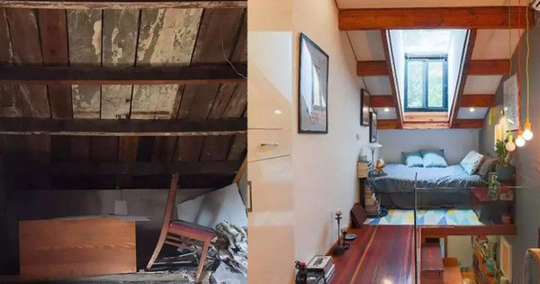 Căn gác mái ẩm mốc chỉ "búng tay" đã trở thành căn phòng ngủ tuyệt đẹp với ánh sáng tự nhiên.