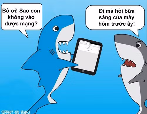 Cuộc đối thoại giữa bố con nhà cá mập về việc đứt cáp quang internet tại Việt Nam. Ảnh sử dụng trong bài: Sưu tầm Facebook.