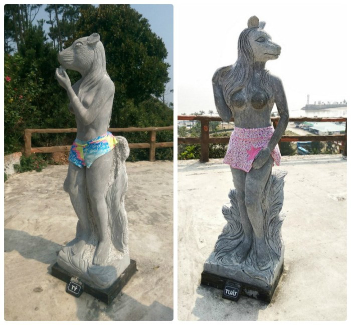 Điều đó khiến cư dân mạng hồ nghi "Liệu có phải khu du lịch Hòn Dấu đang dùng bộ tượng 12 con giáp phản cảm này để PR trá hình trên mạng xã hội?".
