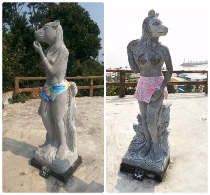 Điều đó khiến cư dân mạng hồ nghi "Liệu có phải khu du lịch Hòn Dấu đang dùng bộ tượng 12 con giáp phản cảm này để PR trá hình trên mạng xã hội?".