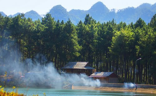 Địa điểm tiếp theo được nhiều bạn trẻ chọn khi tới du lịch cao nguyên Mộc Châu là Bản Áng với bạt ngàn rừng thông. Thăm khu du lịch sinh thái hồ rừng thông, du khách sẽ không khỏi ngỡ ngàng trước vẻ đẹp của hồ nước 5 ha nằm sát cạnh rừng thông có diện tích 43 ha trải dài trên dãy đồi đất feralít đỏ nâu tạo thành cảnh quan tự nhiên tuyệt đẹp.