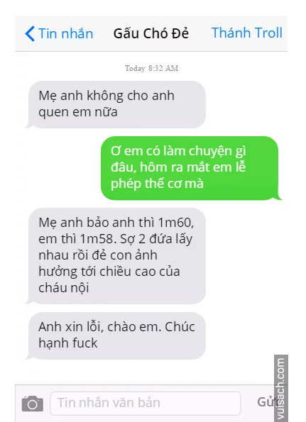 Lý do chia tay vì gia đình được nhiều người áp dụng khi muốn chấm dứt tình yêu của mình. Tuy nhiên vì lo xa cho thế hệ F2 về phần chiều cao là một điều khó có thể chấp.