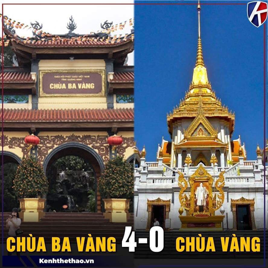 Ngay sau chiến thắng của đội tuyển U23 Việt Nam trước Thái Lan, trên MXH rất nhiều các dân mạng tỏ ra hoan hỉ chia sẻ những bức ảnh chế của mình. Bức ảnh chùa Ba Vàng - Việt Nam thắng chùa Vàng - Thái Lan với tỷ số 4-0 là bức ảnh được lan truyền nhiều nhất trên MXH thời gian ngắn vừa qua.