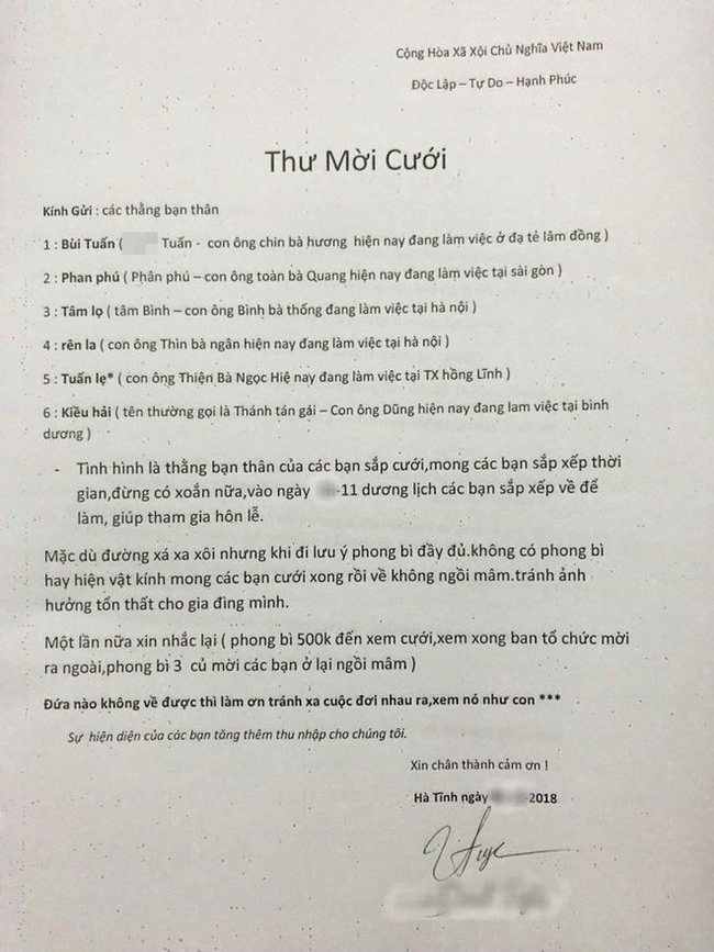 Thay vì gửi 1 tấm thiệp cưới có thiết kế cực đẹp thì đây lại là một tờ đơn "cưới" từng khiến CĐM lăn lóc cười.