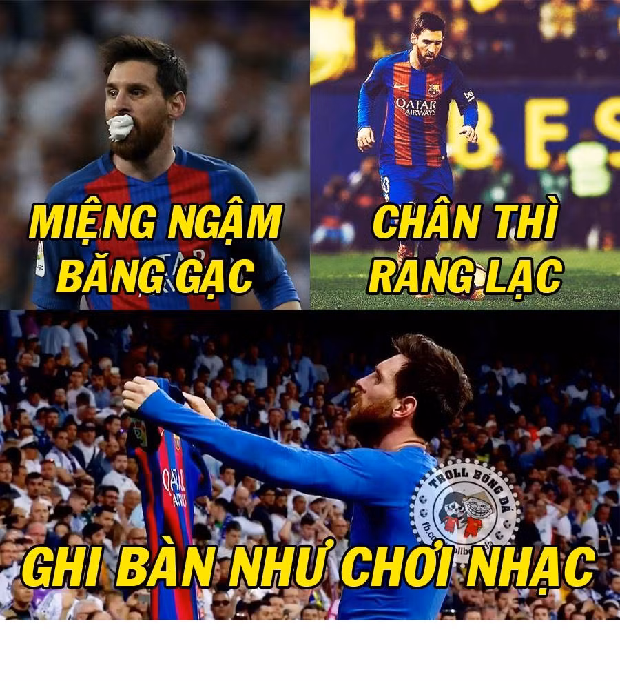 Dù bị chảy máu miệng nhưng đôi chân của Messi vẫn "rang lạc" và ghi bàn dễ như chơi một bản nhạc. Ảnh: Troll bóng đá