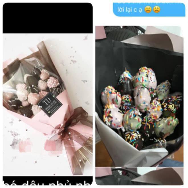 Trong ảnh là sự khác biệt giữa một trời, một vực giữa ảnh trên page và đời thực của món quà Valentine.