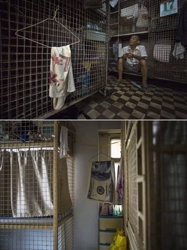 Khoảng 10.000 lao động nhập cư Hồng Kông sinh hoạt và ngủ trong những "lồng sắt" như thế này.