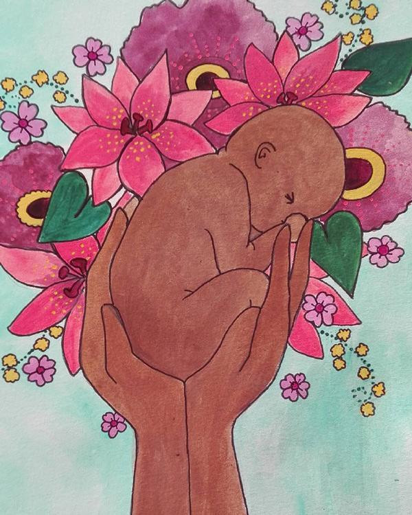 Từ vết sẹo xấu xí trên bụng mẹ, một “thiên thần” đã đến với thế giới. Những bức tranh của Atkinson luôn thu hút được lượng lớn người quan tâm vì ý nghĩa tuyệt vời của nó.