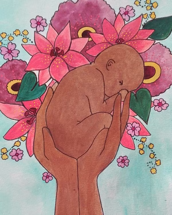 Từ vết sẹo xấu xí trên bụng mẹ, một “thiên thần” đã đến với thế giới. Những bức tranh của Atkinson luôn thu hút được lượng lớn người quan tâm vì ý nghĩa tuyệt vời của nó.