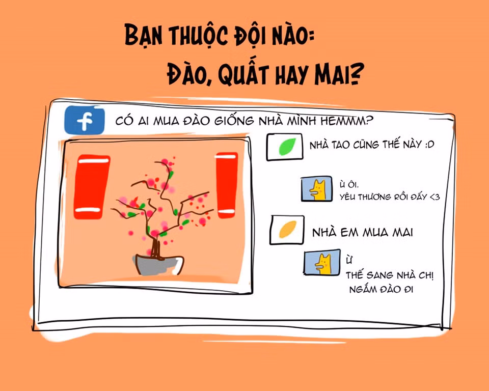 Các bạn trẻ hào hứng đăng lên Facebook hình ảnh cây hoa ngày Tết và tò mò hỏi mọi người năm nay họ chọn trang trí cây gì có cùng gu giống mình.