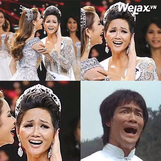 Chỉ sau ít giờ đăng quang danh hiệu Hoa hậu Hoàn vũ Việt Nam 2017, H'Hen Niê đã trở thành tâm điểm chế ảnh của cộng đồng mạng, đặc biệt là khoảnh khắc khuôn mặt của cô gái người dân tộc Ê Đê này khi được xướng tên.