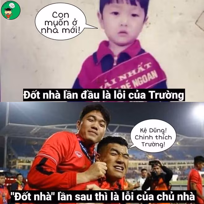 Trên fanpage của Xuân Trường từng chia sẻ ảnh hồi bé suýt đốt cháy nhà vì tội nghịch ngợm nên các fan hùa theo trào lưu với câu nói: "Đốt nhà lần đầu là lỗi của Trường. Đốt nhà lần sau là lỗi của chủ nhà", khiến nhiều người phải ôm bụng cười.