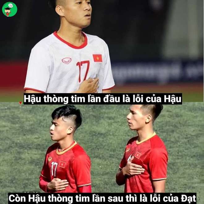 Hình ảnh Phan Thanh Hậu thường xuyên đặt tay sai vị trí khi hát quốc ca cũng bị fan "tóm" được và chế ảnh phù hợp với hot trend mà nữ ca sĩ Hương Giang Idol là người tiên phong.