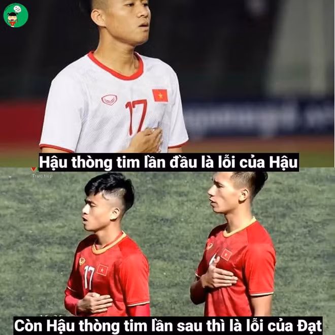 Hình ảnh Phan Thanh Hậu thường xuyên đặt tay sai vị trí khi hát quốc ca cũng bị fan "tóm" được và chế ảnh phù hợp với hot trend mà nữ ca sĩ Hương Giang Idol là người tiên phong.