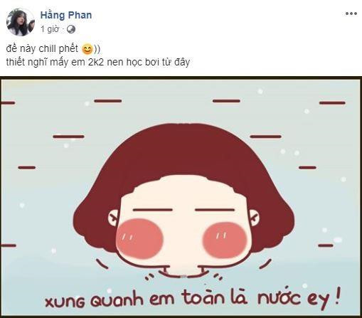 Hằng Phan chia sẻ bức ảnh chế về đề thi môn Ngữ văn và bình luận: "Đề này chill phết. Thiết nghĩ mấy em 2k2 nên học bơi từ đây".