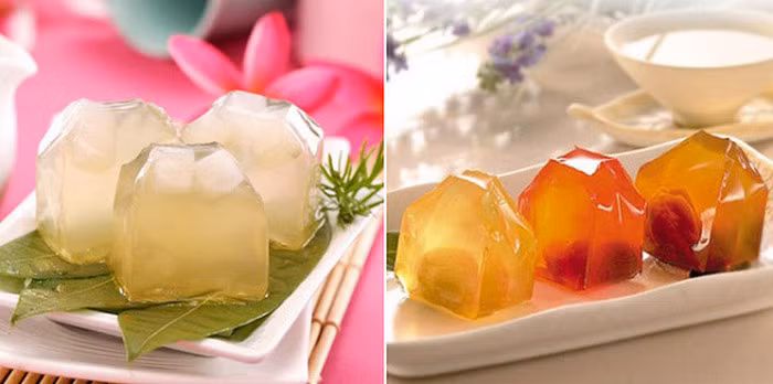 Thêm 10g bột thạch, quấy đều, đun sôi, rồi đổ vào nồi vải. Nếu muốn đẹp hơn thì chuẩn bị những khuôn nhỏ đổ vào mỗi 1 quả vải vào một khuôn rồi rưới ngập nước thạch. Cho vào ngăn mát tủ lạnh, để đông lại. Ảnh: Phunutoday.