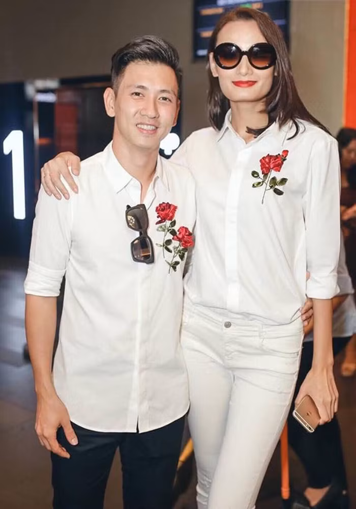 Vợ chồng Lê Thúy – Bảo An cùng diện chiếc áo thời thượng này. Ảnh: Thegioitre.