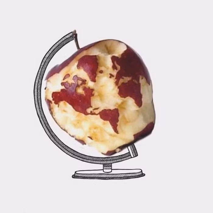 Quả táo ăn dở được tác giả khéo léo biến thành quả địa cầu sinh động.