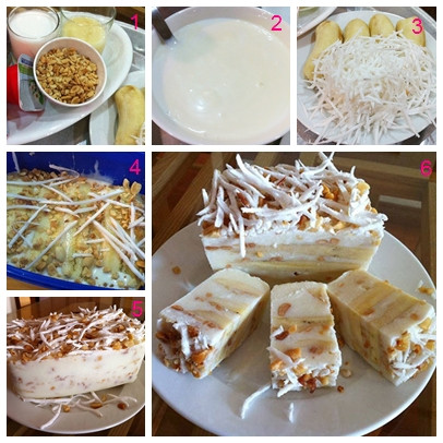 Lấy khuôn hoặc khay lớn đã chuẩn bị ra lót toàn bộ thành khuôn hoặc khay bằng một lớp màng bọc thực phẩm, để dư một chút màng bọc thực phẩm ở phía trên để bọc gọn phần kem sau khi đã hoàn thành lại. Tiếp đến, đổ một lớp hỗn hợp đã trộn vào dàn đều đáy hộp, khay với độ dày khoảng 0,5cm. Ảnh: 7monngonmoingay.com.