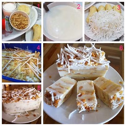 Lấy khuôn hoặc khay lớn đã chuẩn bị ra lót toàn bộ thành khuôn hoặc khay bằng một lớp màng bọc thực phẩm, để dư một chút màng bọc thực phẩm ở phía trên để bọc gọn phần kem sau khi đã hoàn thành lại. Tiếp đến, đổ một lớp hỗn hợp đã trộn vào dàn đều đáy hộp, khay với độ dày khoảng 0,5cm. Ảnh: 7monngonmoingay.com.