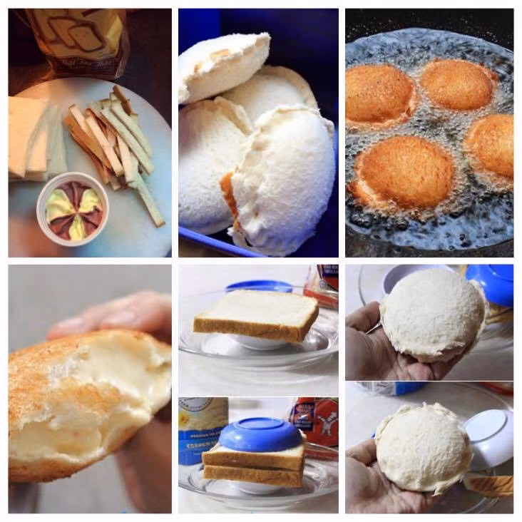 Qua 1 tiếng lấy viên kem ra, lăn qua bột chiên xù trước. Sau đó nhúng viên kem vào chén trứng. Tiếp tục lăn viên kem qua bột chiên xù, rồi nhúng vào chén trứng làm 3-4 lần như thế. Rồi cho viên kem vào màng thực phẩm, bọc lại cho trở lại ngăn đá tủ lạnh để 2-3 tiếng. Ảnh: momkitty.com.